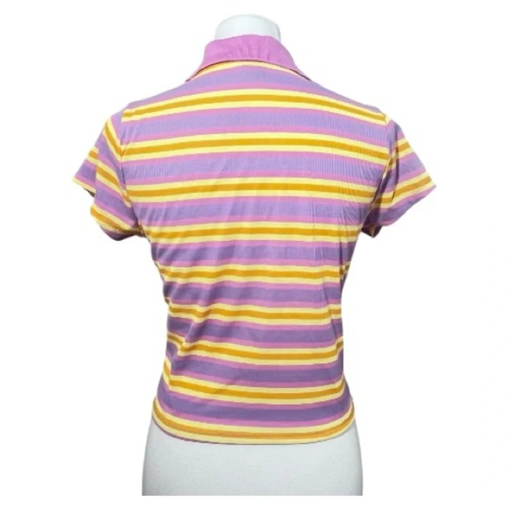 Rue 21 Y2K Pink Yellow Striped Ribbed Zip Crop Top